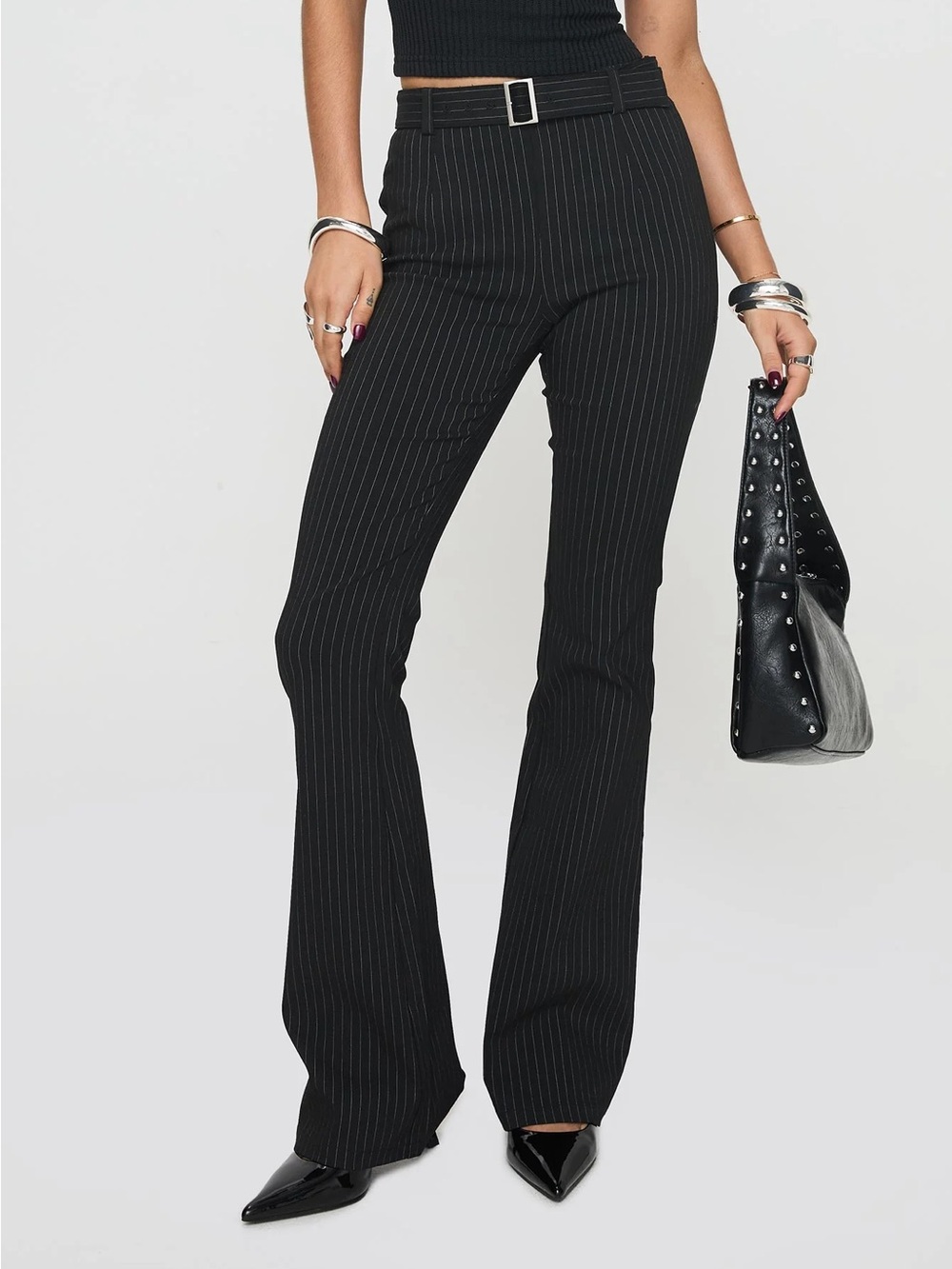 Princess Polly Black Pinstripe Bootcut Trousers